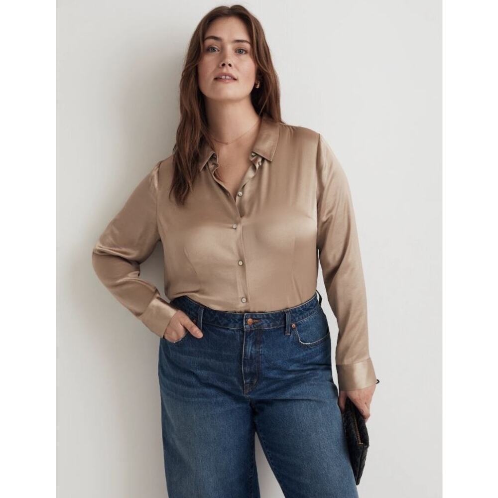 NWT Madewell Enzo Darted Satin Button-Up Shirt Matchstick Women's Size 8